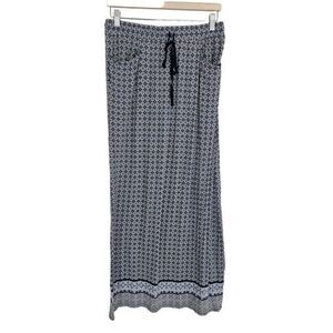 Max Studio Geo Print A-Line Maxi Skirt Size M Drawstring Blue Teal Boho